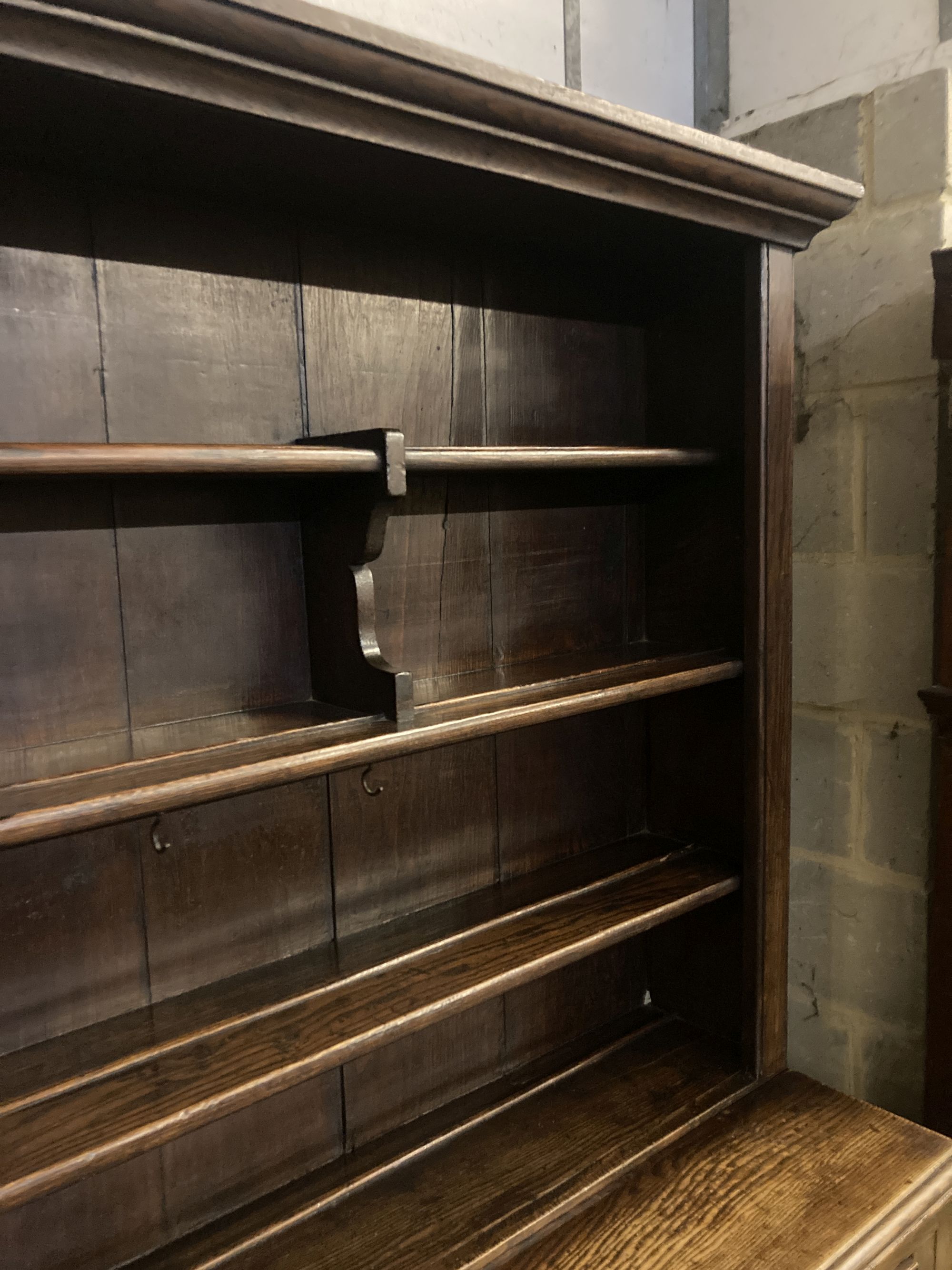 A George III oak and pine dresser, width 188cm depth 50cm height 204cm